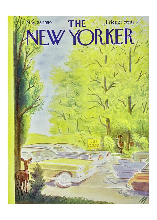 Traffic Greeting Card featuring the painting New Yorker May 23 1959 by Julian De Miskey