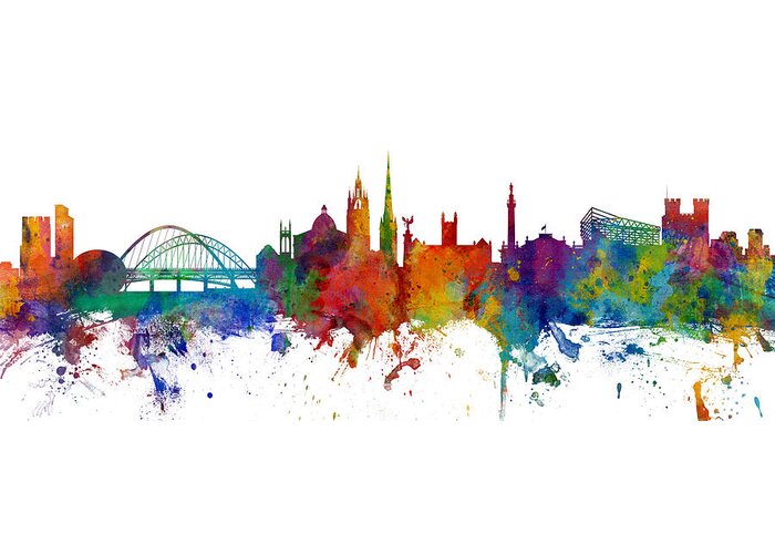 City Greeting Card featuring the digital art Newcastle England Skyline Custom Panoramic by Michael Tompsett