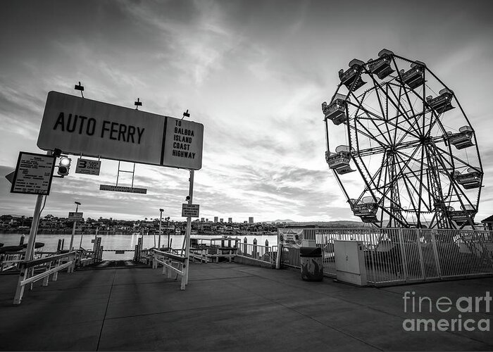 2017 Greeting Card featuring the photograph Newport Beach Balboa Fun Zone Black and White Photo by Paul Velgos