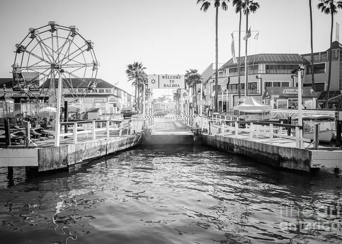 America Greeting Card featuring the photograph Newport Beach Ferry Dock Black and White Photo by Paul Velgos