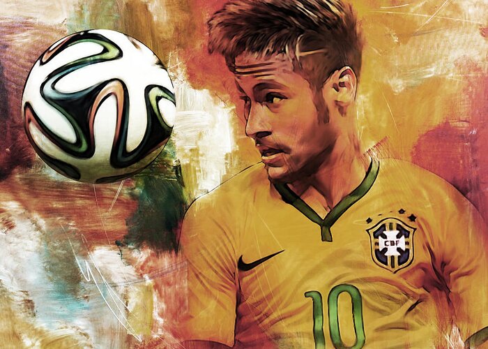 Neymar Greeting Card featuring the painting Neymar 05d by Gull G