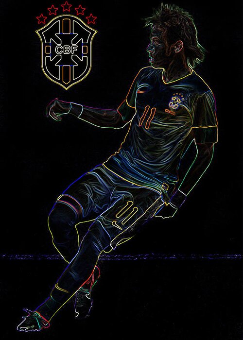 Action Greeting Card featuring the photograph Neymar Neon II by Lee Dos Santos