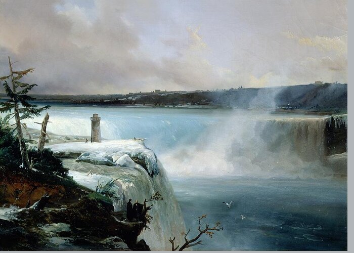 Niagara Greeting Card featuring the painting Niagara Falls by Jean Charles Joseph Remond