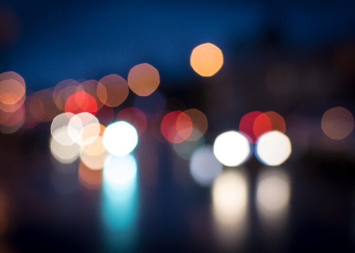 Night Greeting Card featuring the photograph Night Defocused Street Traffic by John Williams