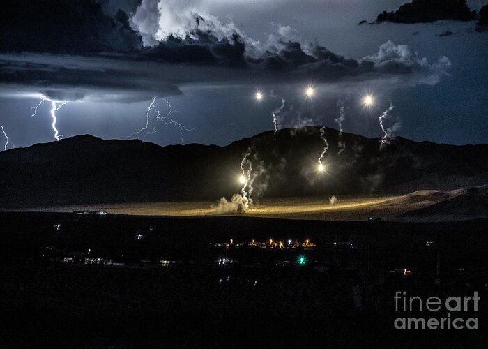 Lightning Greeting Card featuring the photograph Mojave Night Lighting by Lisa Manifold