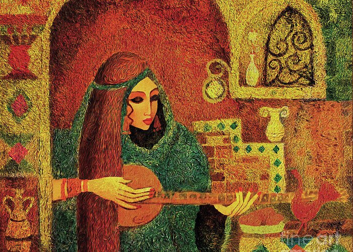 Music Woman Greeting Card featuring the painting Night Music III by Eva Campbell