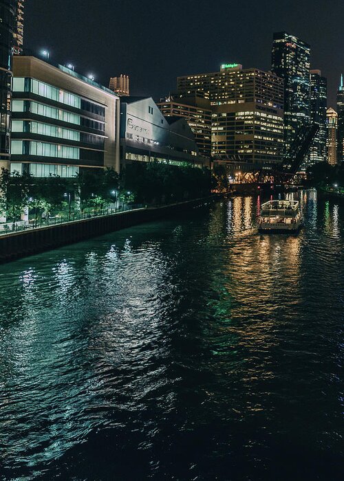 Chicago Greeting Card featuring the photograph Night on the River by Nisah Cheatham