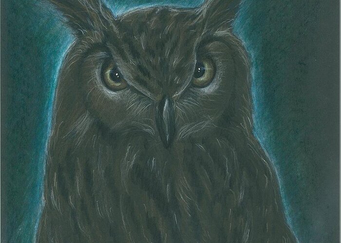 Owl Greeting Card featuring the drawing Night Owl by Linda Nielsen