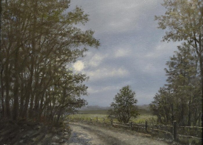 Moonlight Greeting Card featuring the painting Night Road # 2 by Kathleen McDermott