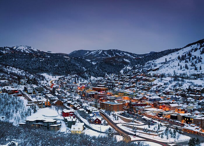 Park City Greeting Card featuring the photograph Night Scene in Park City by Wasatch Light
