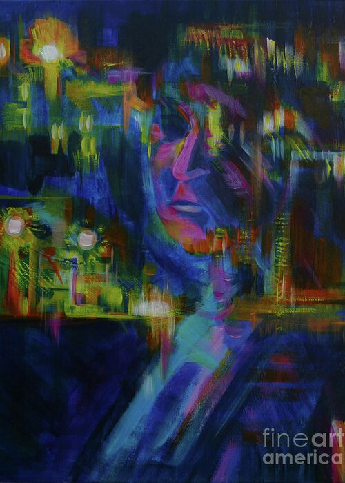 Night Self Reflection Greeting Card featuring the painting Night Self Reflection by Anna Duyunova