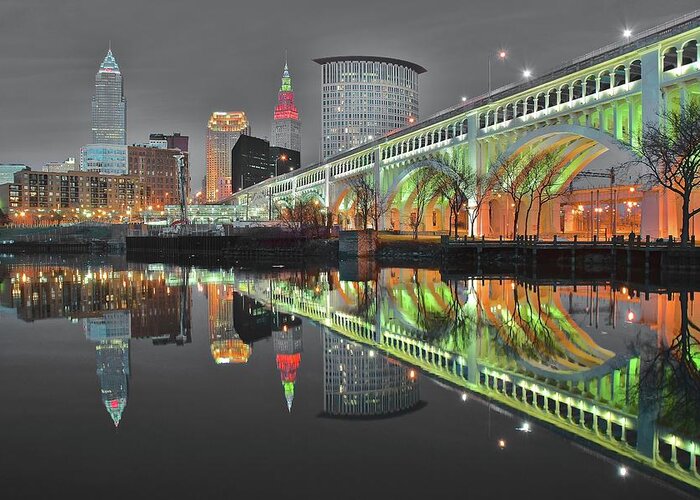 Cleveland Greeting Card featuring the photograph Night Time Glow by Frozen in Time Fine Art Photography