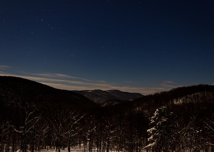 Snow Greeting Card featuring the photograph Night time in the Mountains by Jonny D