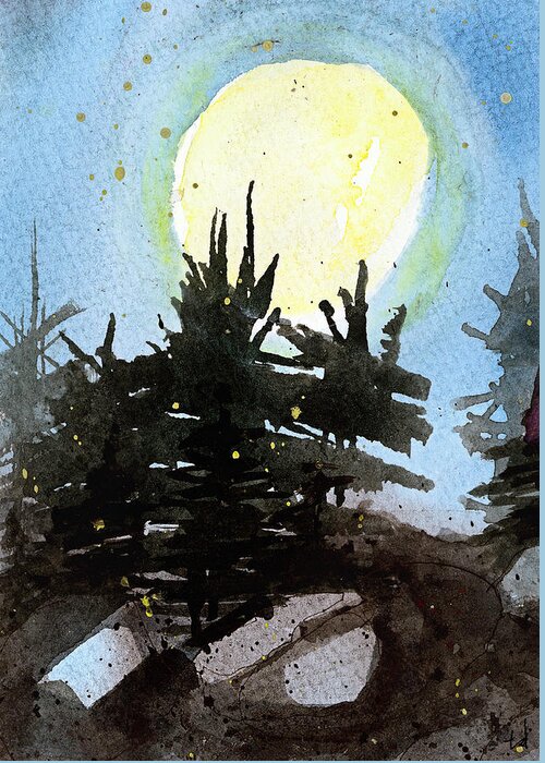 Forest Greeting Card featuring the mixed media Night trees by Tonya Doughty