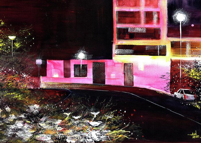 Cityscape Greeting Card featuring the painting Night Walk by Anil Nene