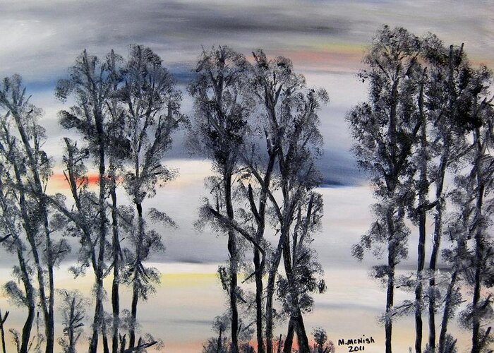 Treeline Greeting Card featuring the painting Nightfall approaching by Marilyn McNish