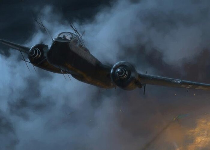 Heinkel Greeting Card featuring the digital art Nightfighter - Painterly by Robert Perry