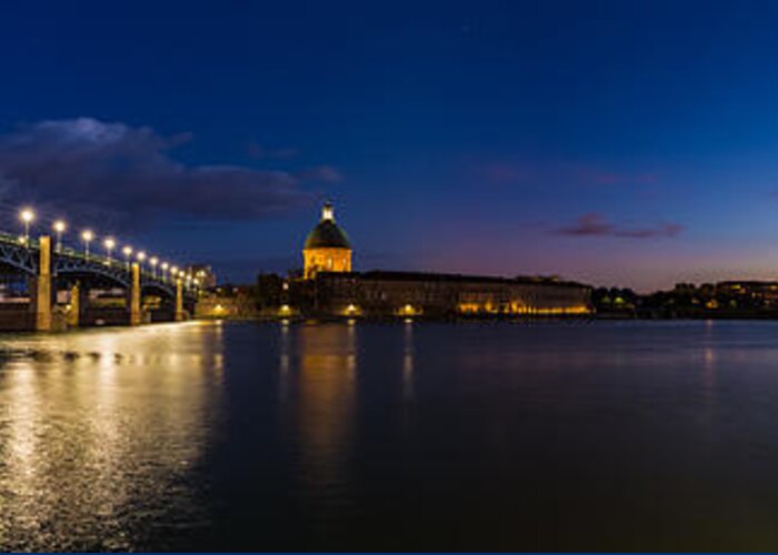 Bridge Greeting Card featuring the photograph Nightly panorama of the Pont Saint-Pierre by Semmick Photo