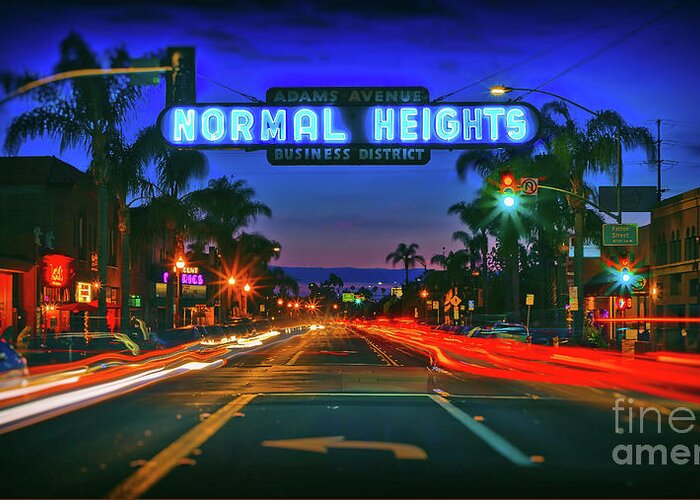Night Greeting Card featuring the photograph Nighttime Neon in Normal Heights, San Diego, California by Sam Antonio