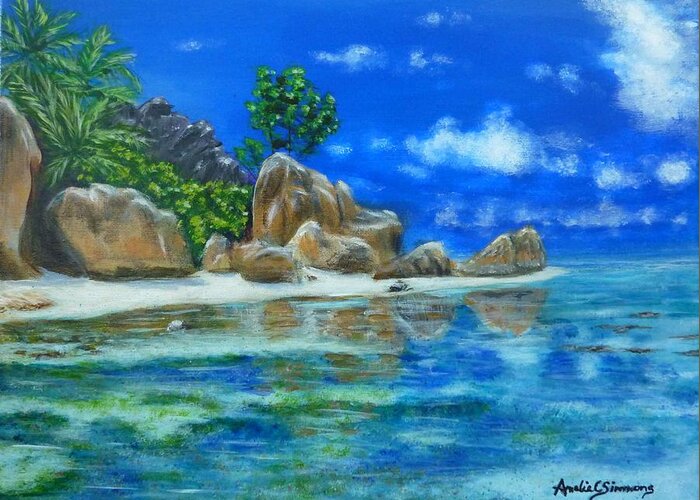 Nina's Beach Greeting Card featuring the painting Nina's Beach by Amelie Simmons