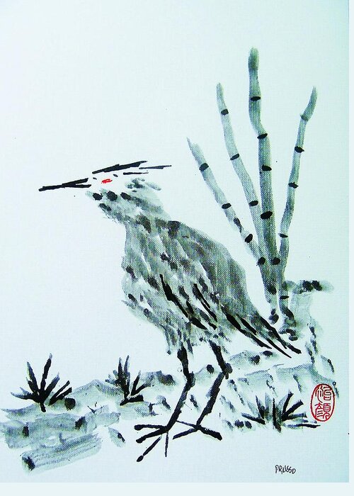 Nature Greeting Card featuring the painting Nippon no ao sagi by Thea Recuerdo