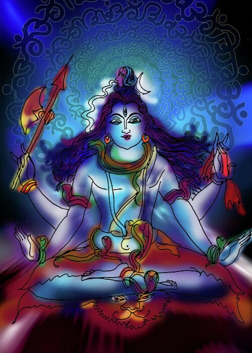 Shiva Greeting Card featuring the painting Nirvikalp Samadhi Kapali Shiva by Guruji Aruneshvar Paris Art Curator Katrin Suter