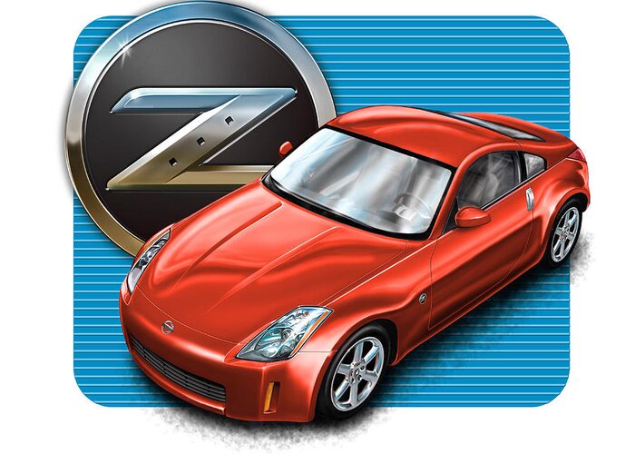 Nissan Greeting Card featuring the digital art Nissan Z350 Red by David Kyte