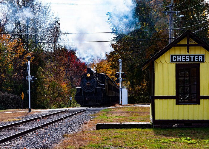 Essex Steam Train Greeting Card featuring the photograph No. 40 coming into Chester CT by Jeff Folger