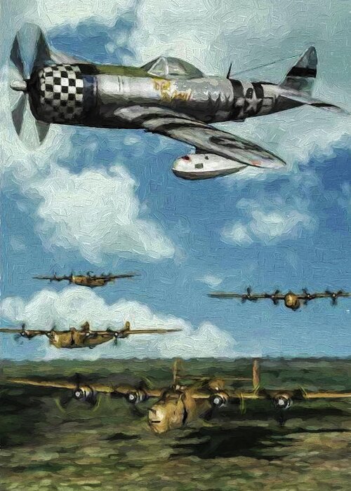Republic P-47d Thunderbolt Greeting Card featuring the digital art No guts no glory - Oil by Tommy Anderson