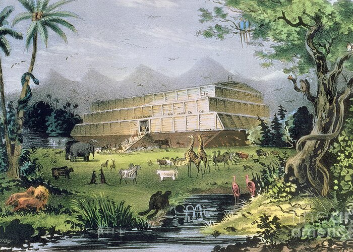 Noahs Ark Greeting Card featuring the painting Noahs Ark by Currier and Ives