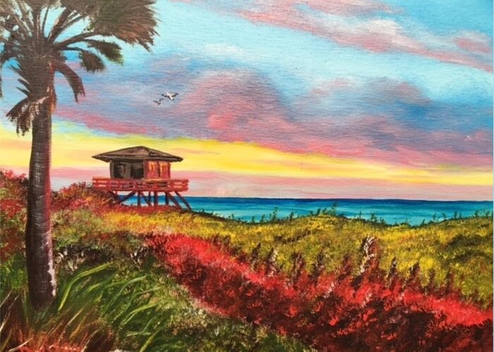 Nokomis Greeting Card featuring the painting Nokomis Florida Beach At Sunset by Lloyd Dobson