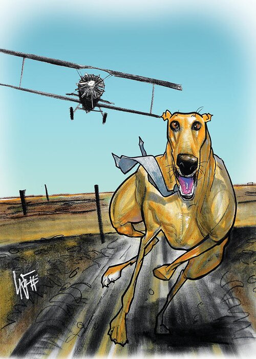 Dog Caricature Greeting Card featuring the drawing North by Northwest Greyhound Caricature Art Print by John LaFree
