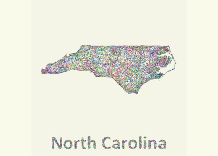 North Carolina Map Greeting Card featuring the digital art North Carolina line art map by David Zydd
