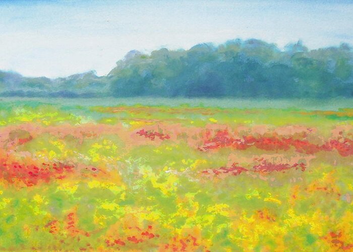 Fine Art Greeting Card featuring the painting North Carolina Wildflowers Landscape Original Fine Art Painting by G Linsenmayer