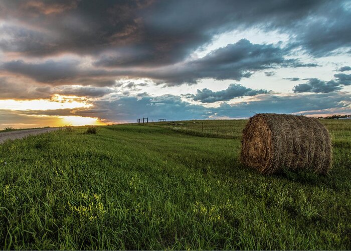 North Dakota Greeting Card featuring the photograph North Dakota Sunset with Hay by John McGraw