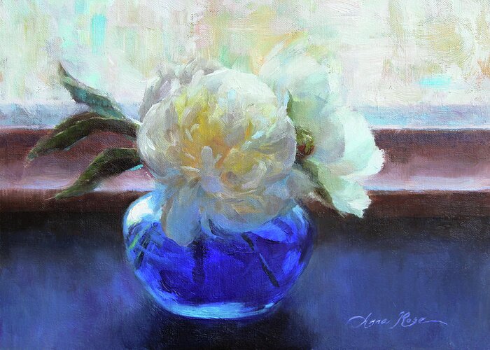 Peonies Greeting Card featuring the painting North Light Peonies by Anna Rose Bain
