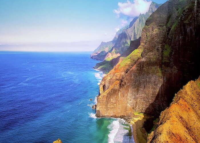 Olenaart Greeting Card featuring the photograph Kauai, Hawaii Aerial View of the North Na Pali Coast by OLena Art by Lena Owens - Vibrant DESIGN