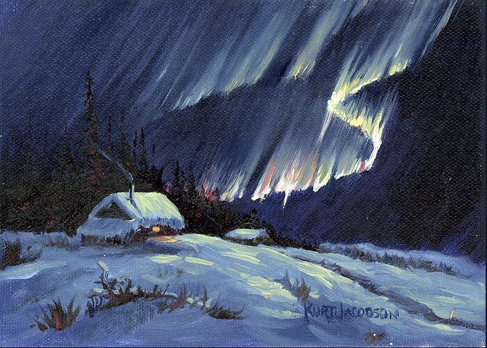 Aurora Borealis Greeting Card featuring the painting Northern Lights by Kurt Jacobson