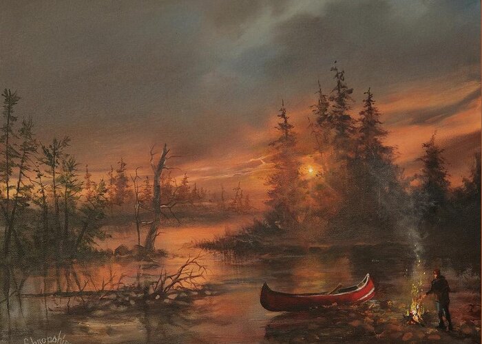 Lake Greeting Card featuring the painting Northern Solitude by Tom Shropshire