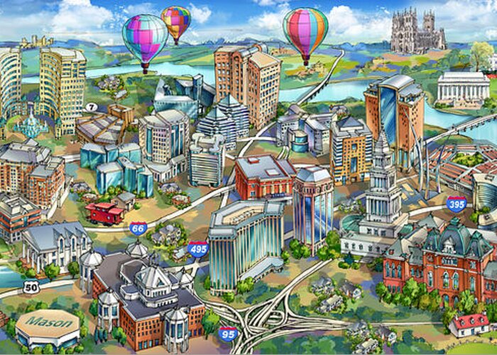 Northern Virginia Greeting Card featuring the painting Northern Virginia Map Illustration by Maria Rabinky