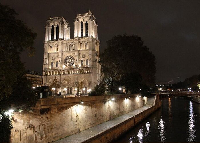 Paris Greeting Card featuring the photograph Notre Dame Cathedral from Petit pont by Christopher J Kirby