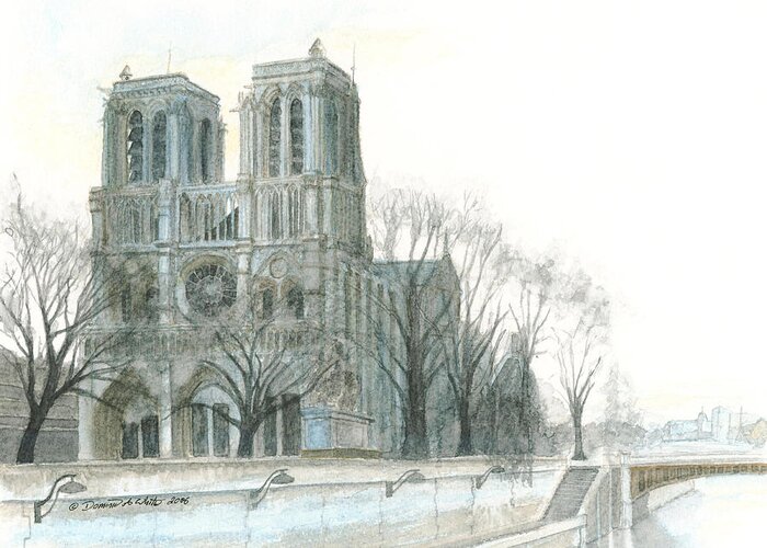 Notre Dame Greeting Card featuring the painting Notre Dame Cathedral in March by Dominic White