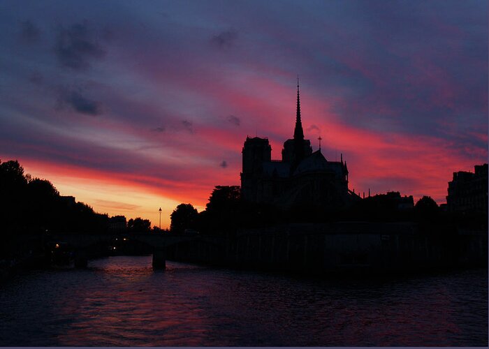 Notre Dame Greeting Card featuring the photograph Notre Dame Sunset by Krista Kulas