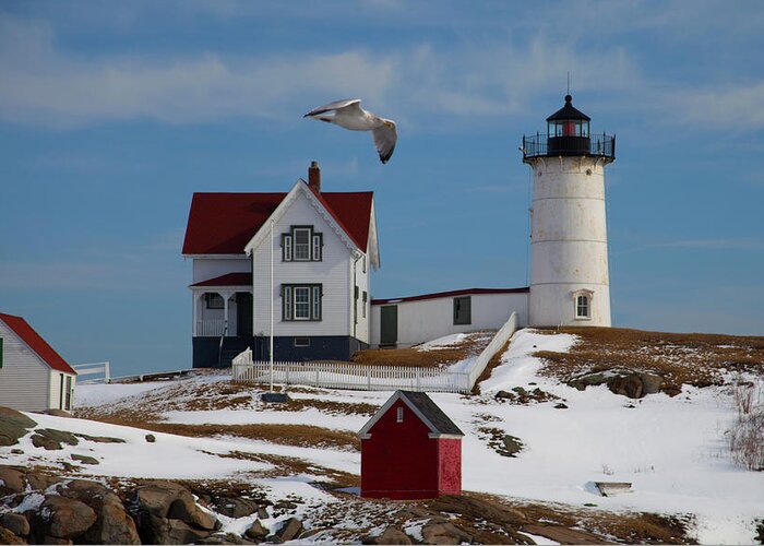 Lighthouse Greeting Card featuring the photograph Nubble Light House by Cheryl Gayser