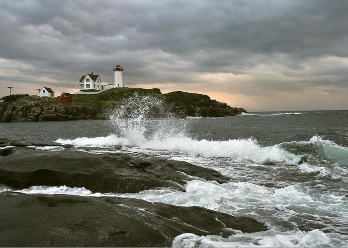 Nubble Light Greeting Card featuring the photograph Nubble Light in a Storm by Rick Frost