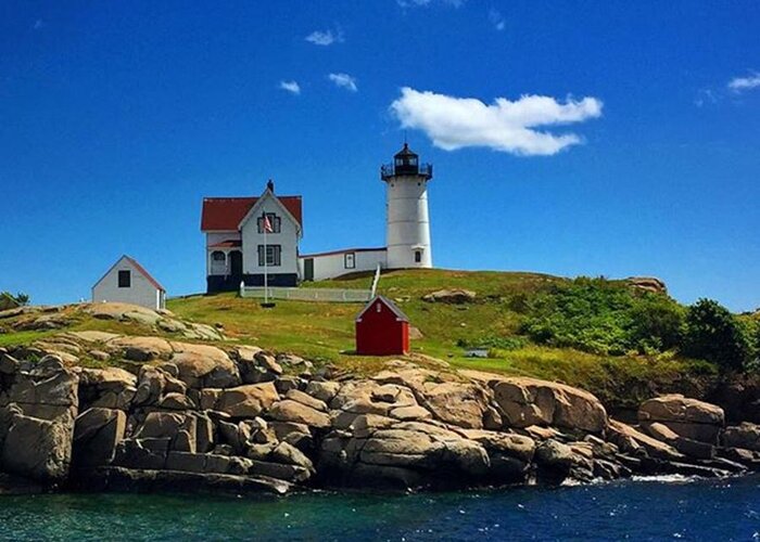 Nubble Greeting Card featuring the photograph #nubble #ligthouse #maine #usa by Luisa Azzolini