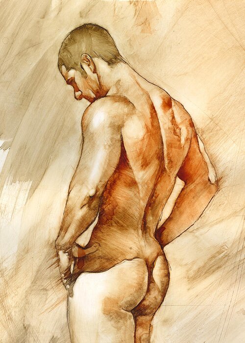 Man Greeting Card featuring the painting Nude 41 by Chris Lopez