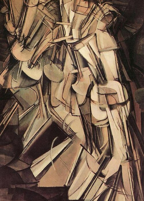 Nude Greeting Card featuring the painting Nude Descending a Staircase Number Two by Marcel Duchamp
