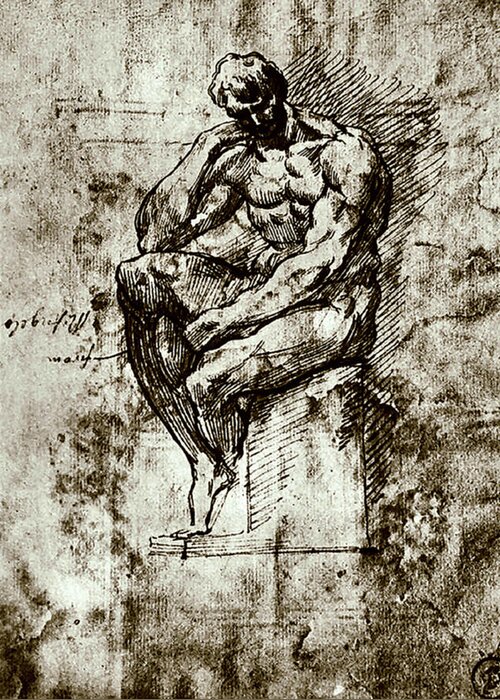 Michelangelo Buonarroti Greeting Card featuring the painting Nude Study Number Four by Michelangelo Buonarroti