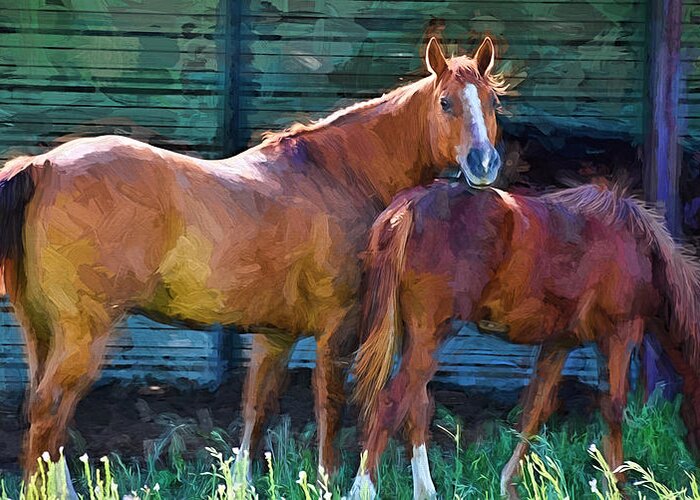 Horses Greeting Card featuring the photograph Numbers and Bella by Shannon Story